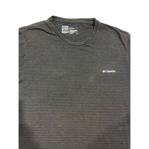 Columbia Mens XL Charcoal Grey Striped Short Sleeve Crew Neck T-Shirt Logo